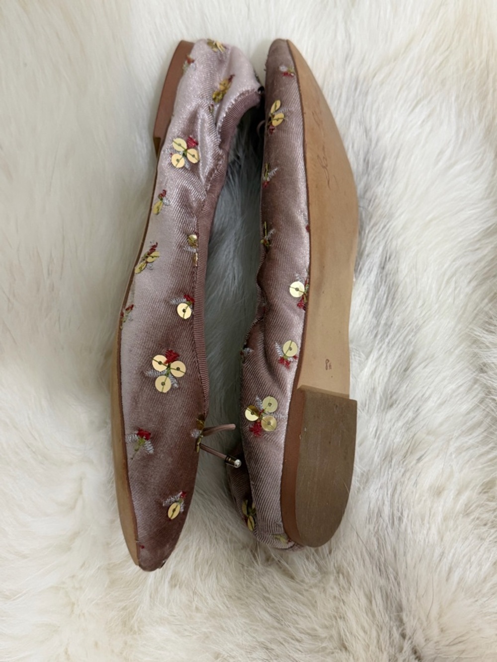 Sam Edelman Dusty Rose Pink Velvet Ballet Flats Floral Sequins 8.5 WORN ONCE - Picture 6 of 7